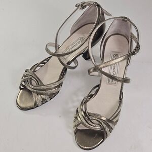 Werner Kern Tanzsport Metallic Gold Strappy Heels Dance Shoes Women 4.5/ 7 US